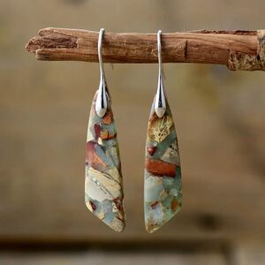 Silver Stained Glass Style Drop Earrings Dangle Gemstone Retro Boho Colorful New